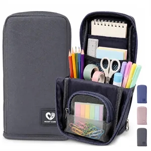 Canvas Standing Pencil Case Pen Pouch W/ Zipper Closure