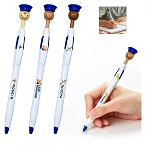 Police Hat Cartoon Click Ballpoint Pen W/ Clip