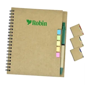 Kraft Paper Cover Spiral Notebook with Matching Pens