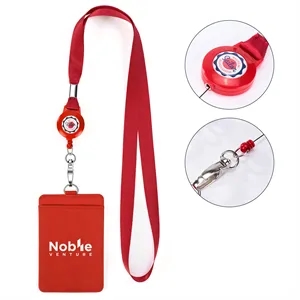 PU Leather Card Holder Lanyard With Retractable Badge Reel