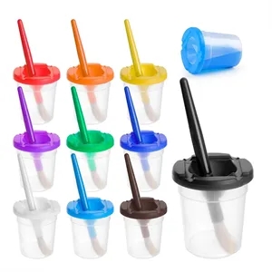 No Spill Paint Cups with Colored Lids and Brushes