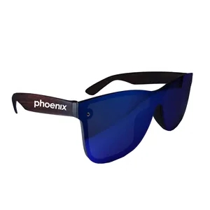 Reflective Frame-less Sunglasses with Wood Tone Arms | https://www.bestnamebadges.com