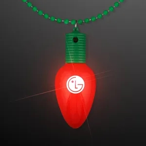 Blinking Red Bulb Christmas Charm on Green Beads