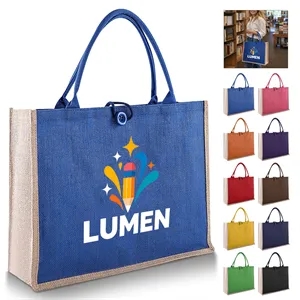 17" Large Two Tone Laminated Jute Grocery Tote Bag