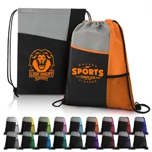 Tri Color Drawstring Backpack with Front Mesh Pocket