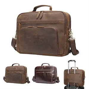 Genuine Leather 15.6" Laptop Messenger Bag For Men