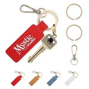 Saddle Leather Keychain Tag With Antique Bronze Ring