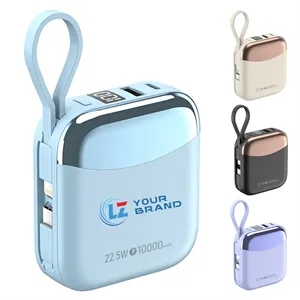 Custom 10000mAh Mini Power Bank With Built In Cables Gifts