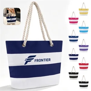 Striped Canvas Boat Tote Bag With Rope Handle