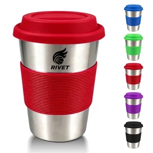 12Oz Silicone Grip Stainless Steel Coffee Mug W/ Lid