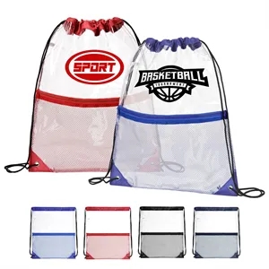 Clear Drawstring Backpack With Zipper Mesh Pocket