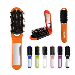 Folding Travel Hair Brush Set With Compact Mirror