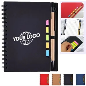 A6 Spiral Notebook with Sticky Notes and Pen