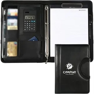 A4 Leather Zipper Portfolio With Handle And Calculator
