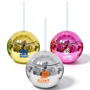 16Oz Reusable Plastic Disco Ball Cup W/ Straw & Lid