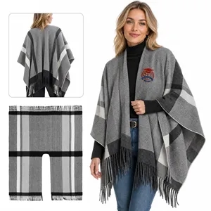 Cape Open Wool Shawl Wrap Scarf For Women W/ Tassels