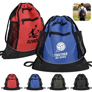 Sports Drawstring Backpack W/ Mesh Ball Bag