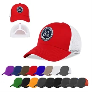 6 Panel Low Profile Structured Trucker Hat W/ Mesh Back