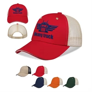 Two Tone Washed Cotton Trucker Cap W/ Mesh Back