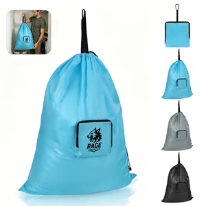 Portable Drawstring Travel Laundry Bag W/ Carabiner