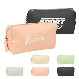 Portable PU Leather Zipper Cosmetic Pouch Makeup Bag