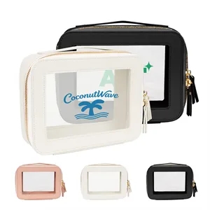 Portable PU Leather Waterproof Clear Makeup Bag