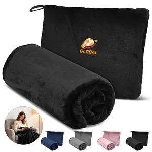 2 In 1 Soft Flannel Travel Blanket Pillow 50"x60"