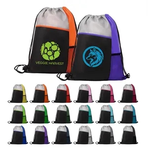 Tri Colored Non Woven Drawstring Backpack W/ Mesh Pocket
