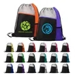 Tri Colored Non Woven Drawstring Backpack W/ Mesh Pocket | https://www.bestnamebadges.com