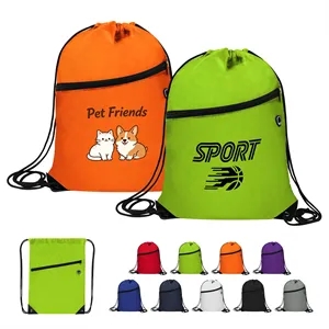 420D Oxford Drawstring Backpack W/Zipper Pocket&Ear Bud Port