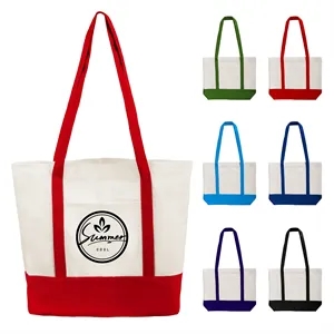 12Oz Cotton Canvas Boat Tote Bag W/ Gusset & Front Pocket