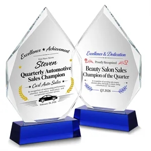 Crystal Diamond Award Trophy With Blue Base