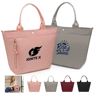 Oxford Zippered Tote Bag Work Handbag W/ External Pocket