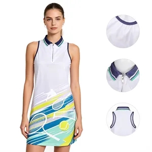 Half Zip Polo Collar Sleeveless Tennis Dress For Women