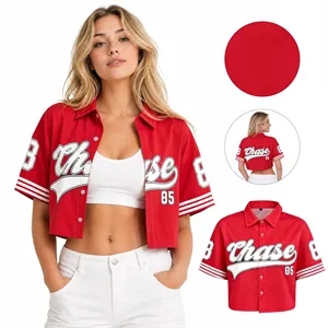 Women's Short Sleeve Crop Top Baseball Shirt