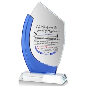 Blue Accent Crystal Award Trophy W/ Base