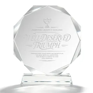 Round Faceted Crystal Award Trophy W/ Pedestal Base