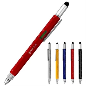 6 In 1 Metal Multi Function Tool Pen W/ Stylus & Level