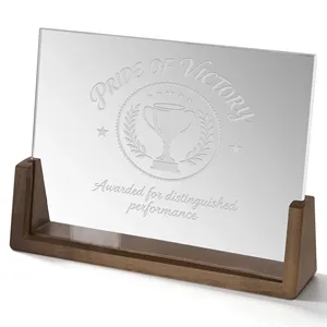 Laser Engraved Crystal Awards&Trophies Plaque W/ Wood Base
