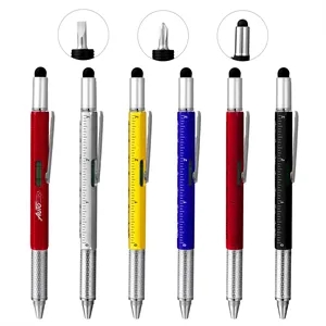 6 In 1 Metal MultiTool Ballpoint Pen W/ Stylus & Level