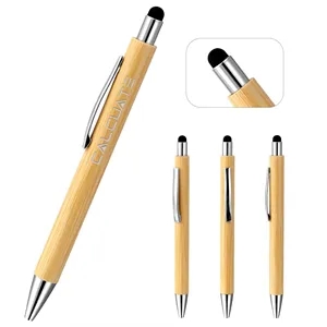 2 In 1 Bamboo Retractable Ballpoint Pen W/Touch Stylus Tip