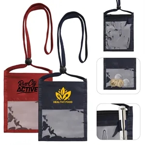 Double Side Clear Window Pouch Neck Wallet W/ Lanyard