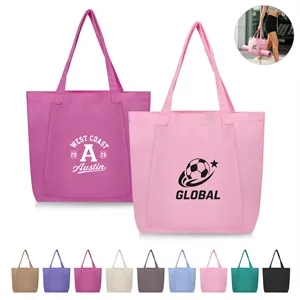 12Oz Cotton Canvas Tote Bag W/ Yoga Mat Carrier Pocket