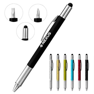 6 In 1 Plastic Multi Tool Pen W/ Stylus Tip& Ruler