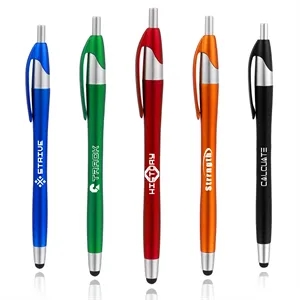 2 In 1 Plastic Retractable Ballpoint Pen W/ Stylus Tip