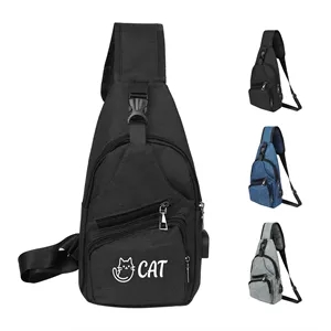 Polyester Travel Sling Bag Backpack W/ USB Charging Port
