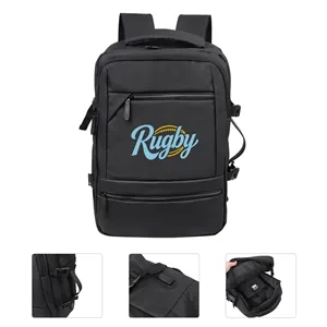 Carry On PU Leather Travel Laptop Backpack W/ Charging Port