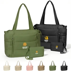 Lightweight Puffer Quilted Tote Bag W/ A Small Pouch