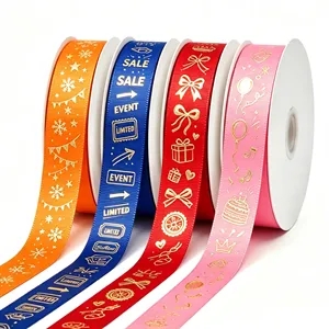 3/4" Foil Stamp Satin Ribbon For Gifr Wrapping 100 Yards