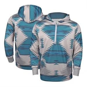 Full Color Quarter Zip Long Sleeve Fleece Hoodies W/ Pocket